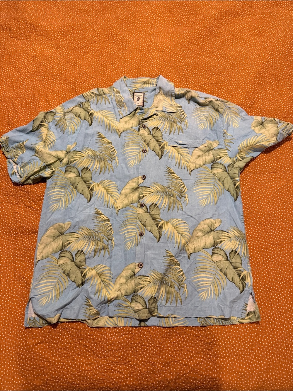 Jamaica Jaxx Blue Palm Leaf Short-Sleeve Button-Down Shirt